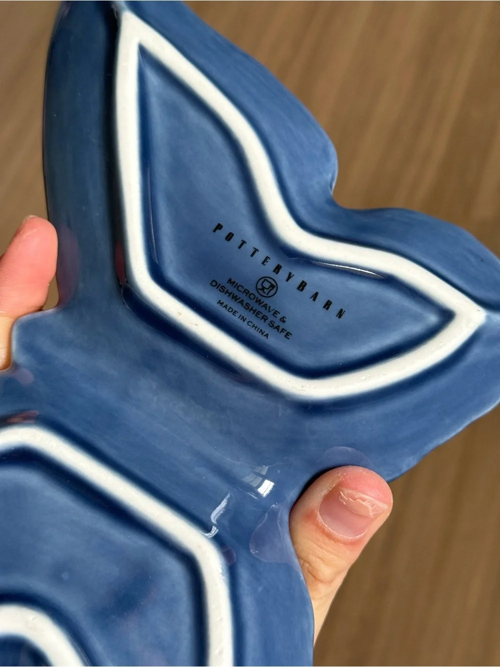 Pottery Barn Blue Ceramic Butterfly Decorative Dish Microwave & Dishwasher Safe
